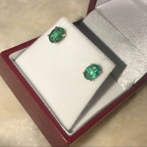 💯 14K Zambian Emerald 1.20ct YG Stud Earrings